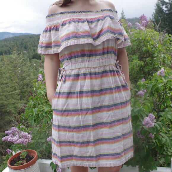 Off Shoulders Dress By Just Living Linen Blend - Picture 1 of 7